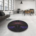 Round Machine Washable Transitional Black Rug in a Office, wshpat1369