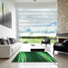 Square Patterned Dark Forest Green Rug in a Living Room, pat137grn