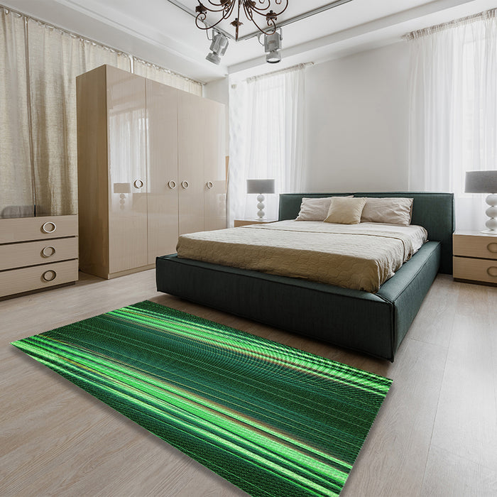 Round Machine Washable Transitional Dark Forest Green Rug in a Office, wshpat137grn