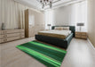 Patterned Dark Forest Green Rug in a Bedroom, pat137grn