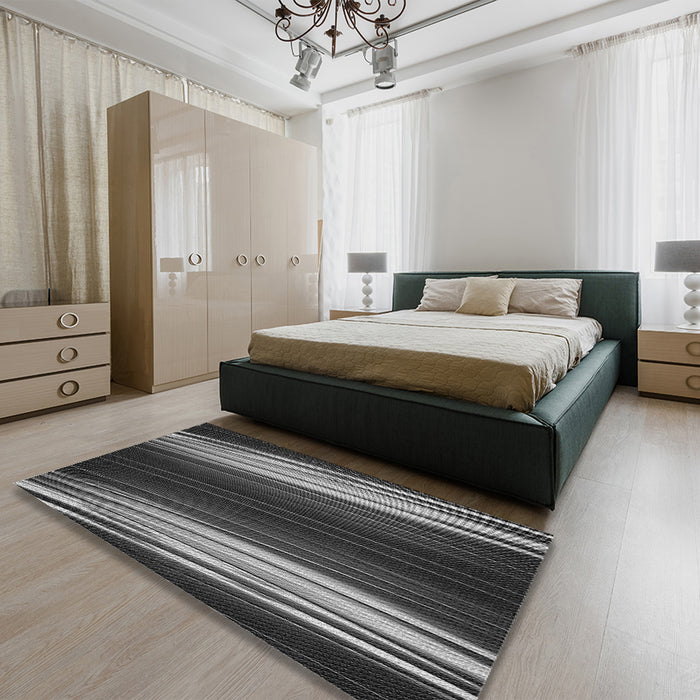 Patterned Charcoal Black Rug in a Bedroom, pat137gry