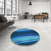 Round Patterned Deep Sky Blue Rug in a Office, pat137lblu