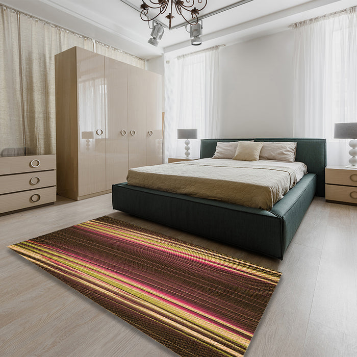 Patterned Vermilion Red Rug in a Bedroom, pat137org