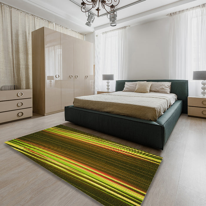 Patterned Red Rug in a Bedroom, pat137yw