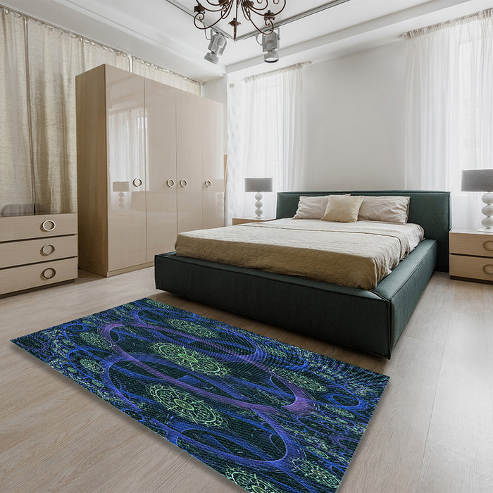 Patterned Blue Rug in a Bedroom, pat1370lblu