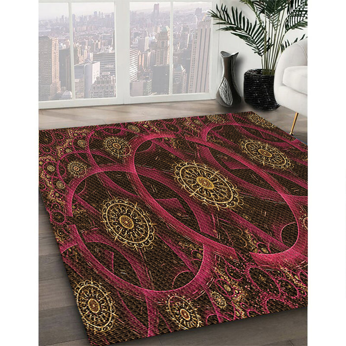Patterned Saddle Brown Rug in Family Room, pat1370org