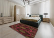 Patterned Saddle Brown Rug in a Bedroom, pat1370org