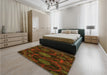 Patterned Dark Bronze Brown Rug in a Bedroom, pat1370yw