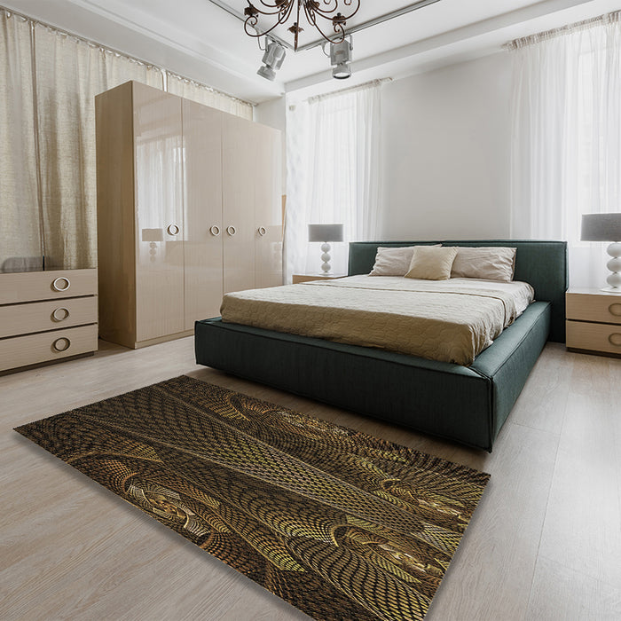 Patterned Red Brown Rug in a Bedroom, pat1371brn