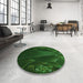 Round Patterned Green Rug in a Office, pat1371grn