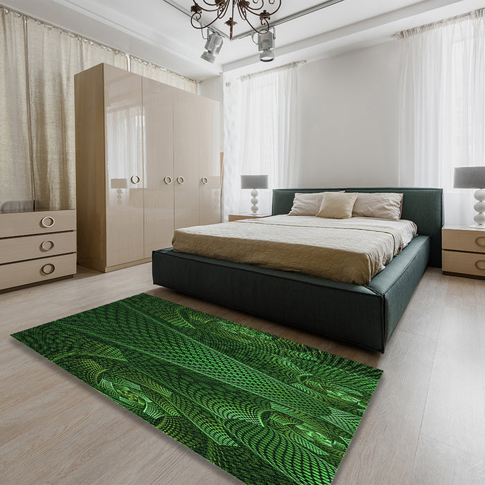 Patterned Green Rug in a Bedroom, pat1371grn