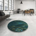 Round Patterned Black Rug in a Office, pat1371lblu