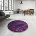 Round Patterned Deep Purple Rug in a Office, pat1371pur