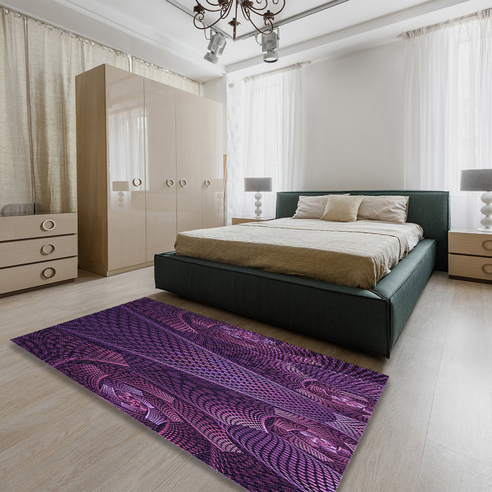 Round Machine Washable Transitional Deep Purple Rug in a Office, wshpat1371pur