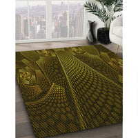 Patterned Dark Yellow Green Rug, pat1371yw