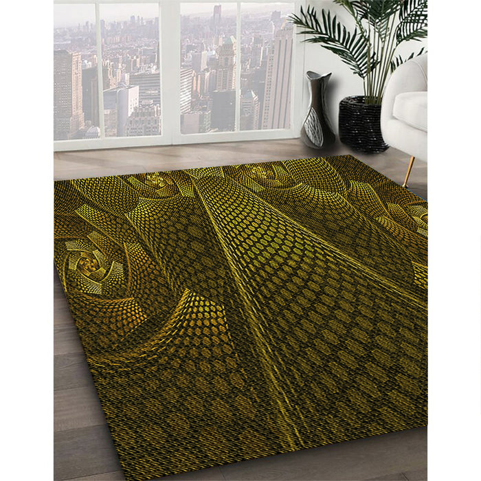 Machine Washable Transitional Dark Yellow Green Rug in a Family Room, wshpat1371yw