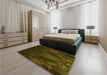 Patterned Dark Yellow Green Rug in a Bedroom, pat1371yw