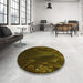 Round Patterned Dark Yellow Green Rug in a Office, pat1371yw