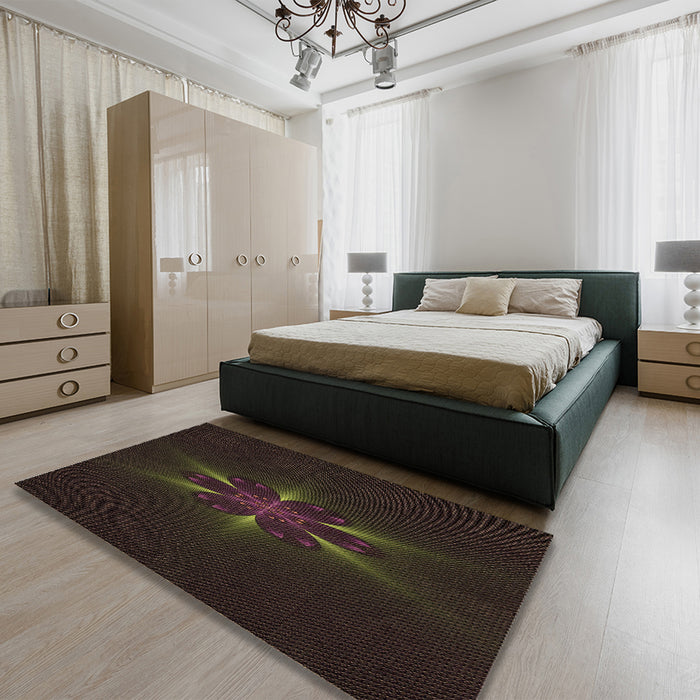 Patterned Dark Brown Rug in a Bedroom, pat1372brn
