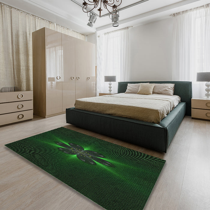 Patterned Deep Emerald Green Rug in a Bedroom, pat1372grn
