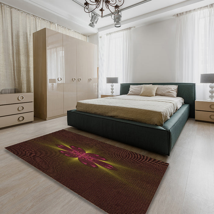 Patterned Red Brown Rug in a Bedroom, pat1372org
