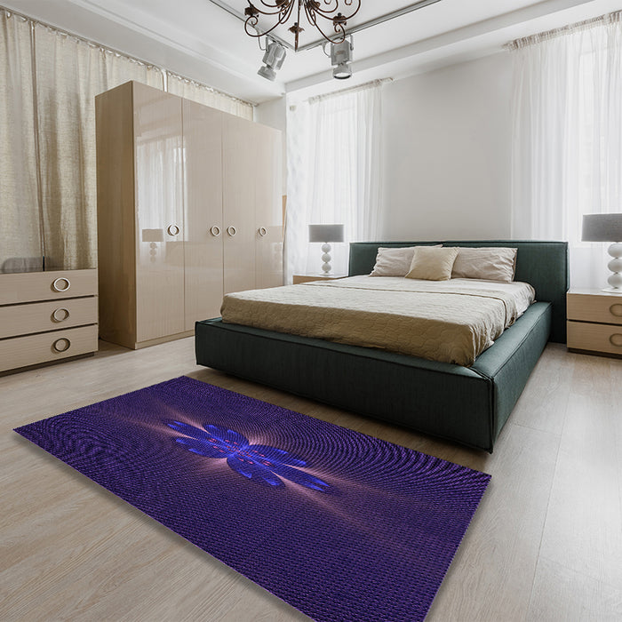 Patterned Midnight Blue Rug in a Bedroom, pat1372pur