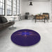 Round Patterned Midnight Blue Rug in a Office, pat1372pur