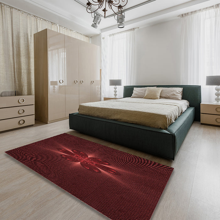 Patterned Tomato Red Rug in a Bedroom, pat1372rd