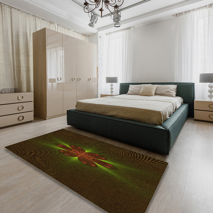 Patterned Black Brown Rug in a Bedroom, pat1372yw