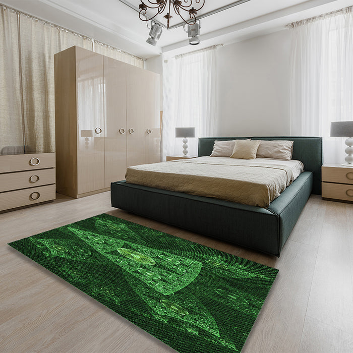 Patterned Black Rug in a Bedroom, pat1373grn