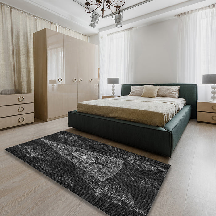 Patterned Carbon Gray Rug in a Bedroom, pat1373gry