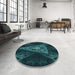 Round Patterned Dark Cyan Green Rug in a Office, pat1373lblu