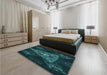 Patterned Dark Cyan Green Rug in a Bedroom, pat1373lblu