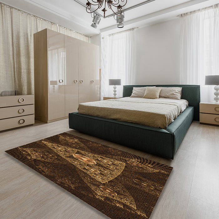 Patterned Black Brown Rug in a Bedroom, pat1373org