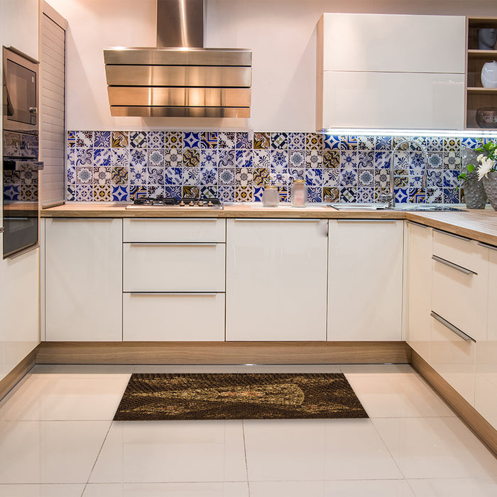 Patterned Black Brown Rug in a Kitchen, pat1373org