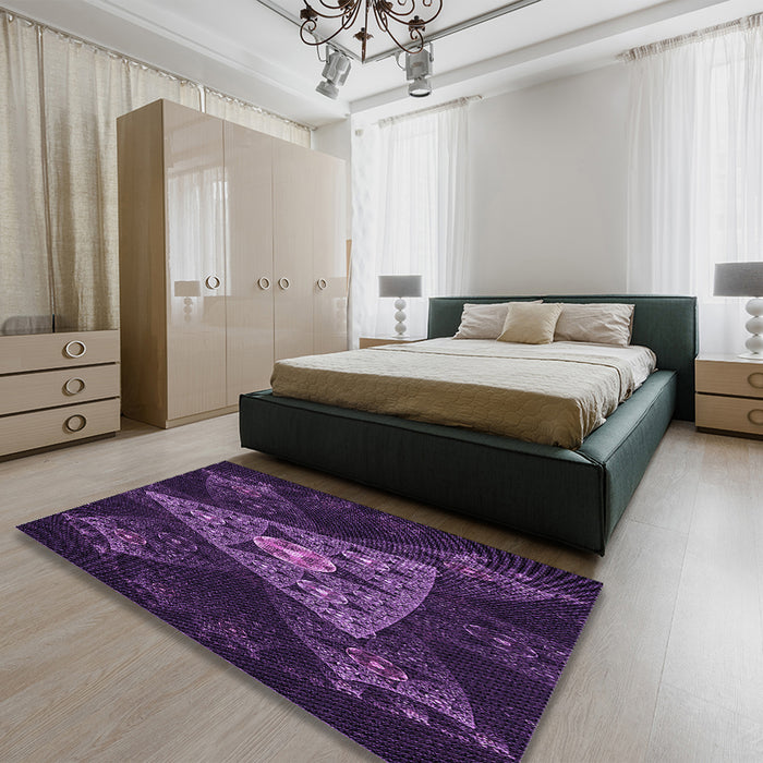 Patterned Purple Violet Purple Rug in a Bedroom, pat1373pur