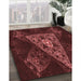 Patterned Fire Brick Red Rug in Family Room, pat1373rd