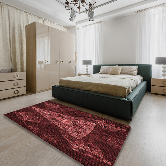 Patterned Fire Brick Red Rug in a Bedroom, pat1373rd