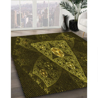 Patterned Dark Yellow Green Rug, pat1373yw