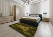 Patterned Dark Yellow Green Rug in a Bedroom, pat1373yw