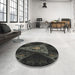 Round Machine Washable Transitional Black Rug in a Office, wshpat1373