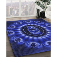 Patterned Denim Dark Blue Rug, pat1374blu