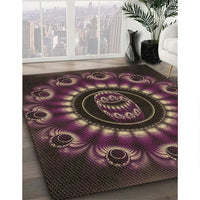 Patterned Purple Lily Purple Rug, pat1374brn