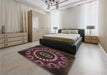 Patterned Purple Lily Purple Rug in a Bedroom, pat1374brn