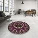 Round Patterned Purple Lily Purple Rug in a Office, pat1374brn