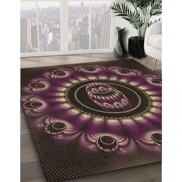 Machine Washable Transitional Purple Lily Purple Rug in a Family Room, wshpat1374brn