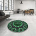 Round Patterned Dark Forest Green Rug in a Office, pat1374grn