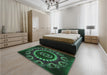 Patterned Dark Forest Green Rug in a Bedroom, pat1374grn