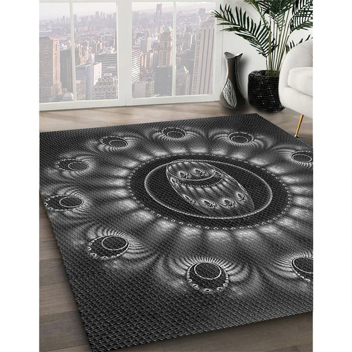 Machine Washable Transitional Charcoal Black Rug in a Family Room, wshpat1374gry