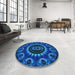 Round Patterned Blue Rug in a Office, pat1374lblu